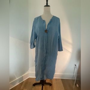 Brass Button 3/4 Sleeve Linen Dress